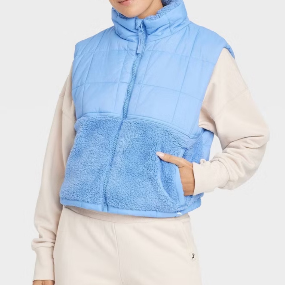 JoyLab Light Blue Quilted Fleece Vest